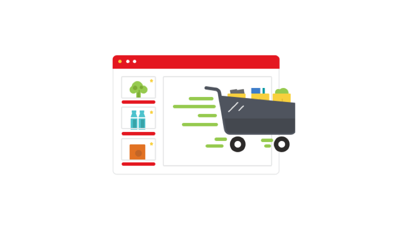 Shopping cart with pickup, delivery and in-store options shown